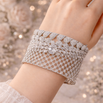 Celestial Crystal Mesh Cuff Bracelet