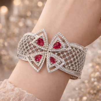 Royal Red Bow Crystal Statement Bracelet