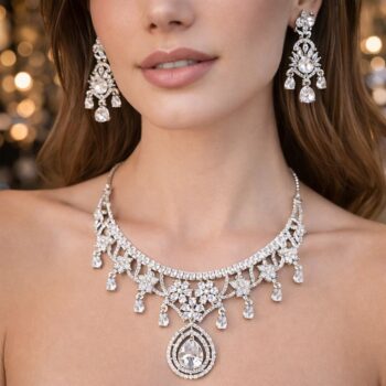 Luxury Diamond Floral Cascade Bridal Jewelry Set
