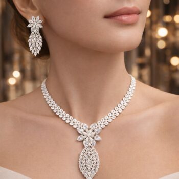 Celestial Bloom Diamond Floral Teardrop Necklace Set
