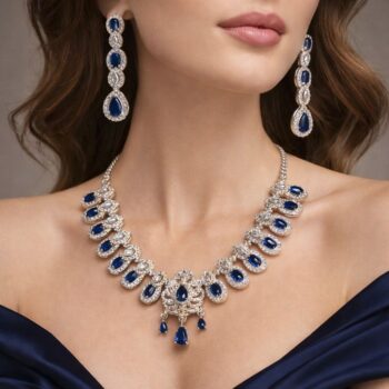 Luxury Navy Sapphire Floral Diamond Set