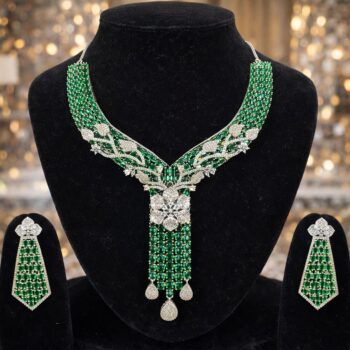 Grand Emerald Statement Green Diamond Necklace Set