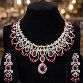 Vivid Red Ruby & Diamond Grand Statement Necklace Set