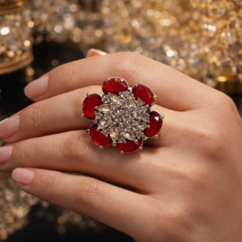 Red Floral Statement Ring