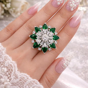 Green Diamond Snowflake Ring