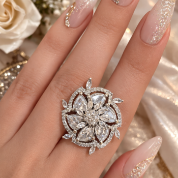 White Floral Halo Ring